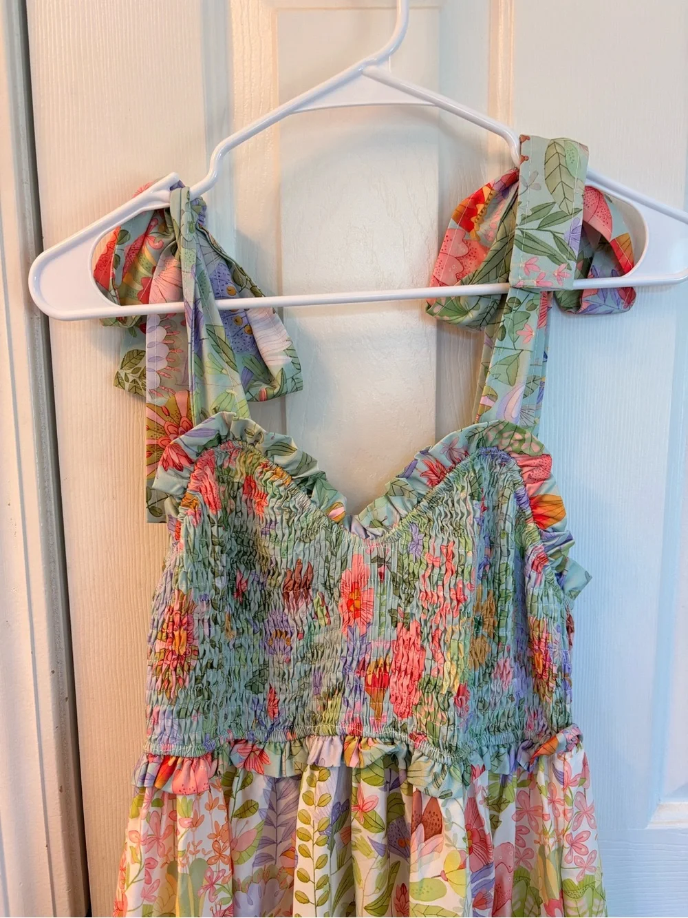 Floral Smocked Maxi Dress - Pink & Green Women’s Size S - Picture 4 of 8